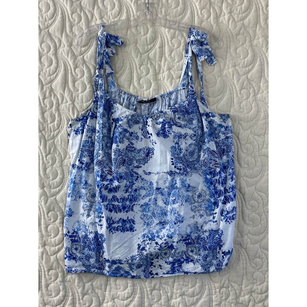 Lane Bryant Tie Shoulder Cami Size 20 Blue White Paisley Floral Tank Top Summer